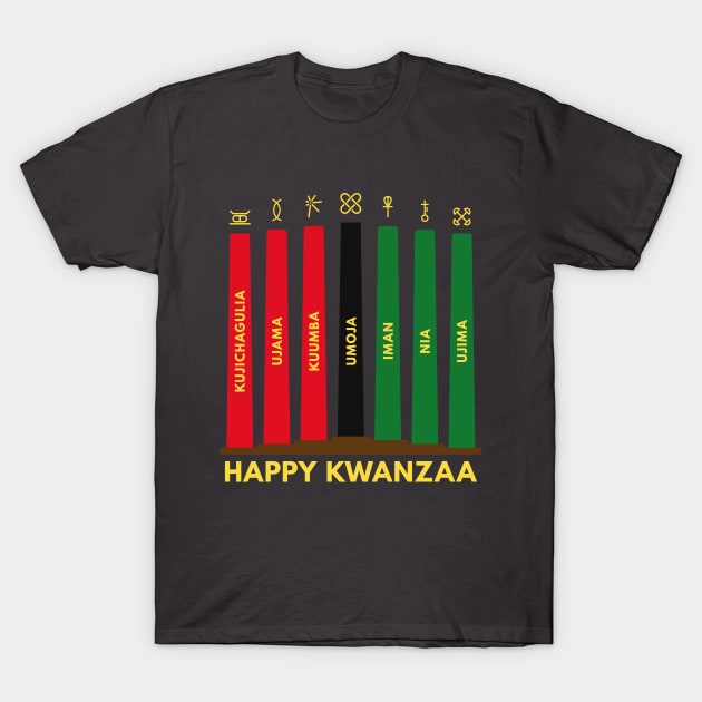 Happy Kwanzaa 7 Principles Kinara T-Shirt by Krishnansh W.